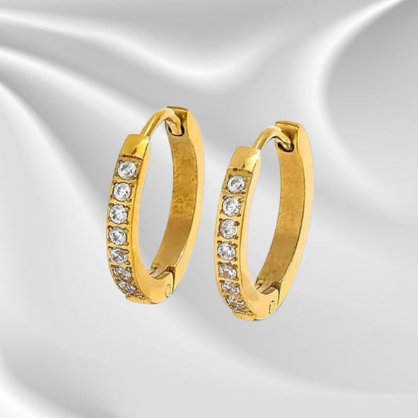 Øreringe med Zirkon række 16 mm. 18K Guldbelagt
